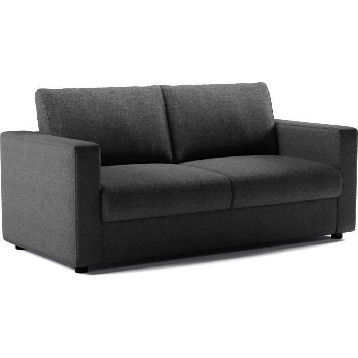 Canapé 3 places - Delta - Tissu Anthracite - Convertible semi-express matelas 13cm - 190 x 92 x 90 cm