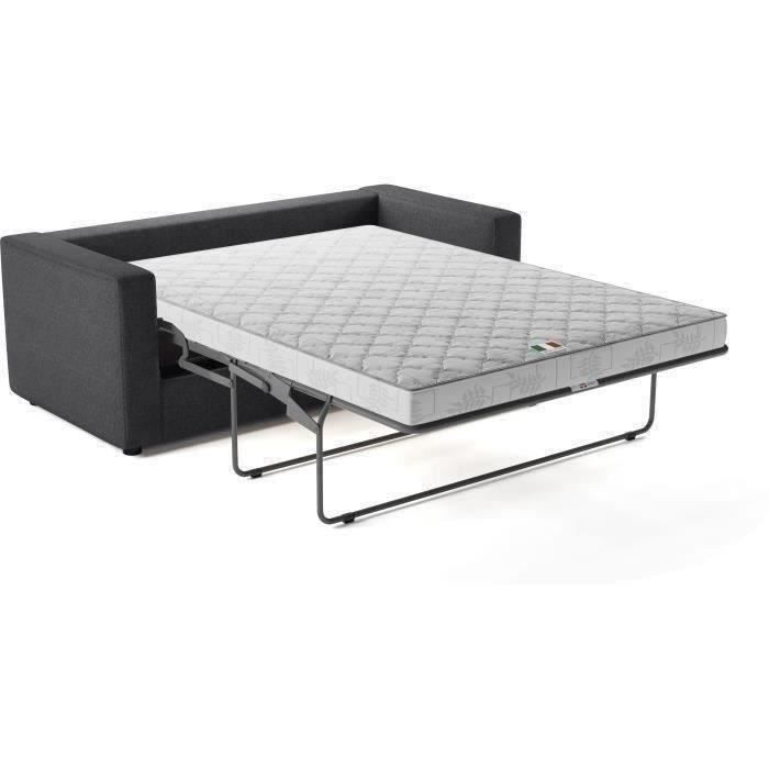 Canapé 3 places - Delta - Tissu Anthracite - Convertible semi-express matelas 13cm - 190 x 92 x 90 cm