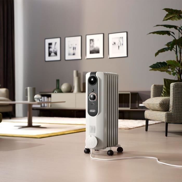 Radiateur bain d'huile - DELONGHI - 1500 W - Jusqu'a 45 m2 - Mobile - Fonction anti-gel - Gris