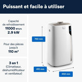 Climatiseur mobile - DELONGHI - PAC EL110 WIFI - 2900 W - 11 000 Btu/h - 3 vitesses - Ventilateur / déshumidificateur