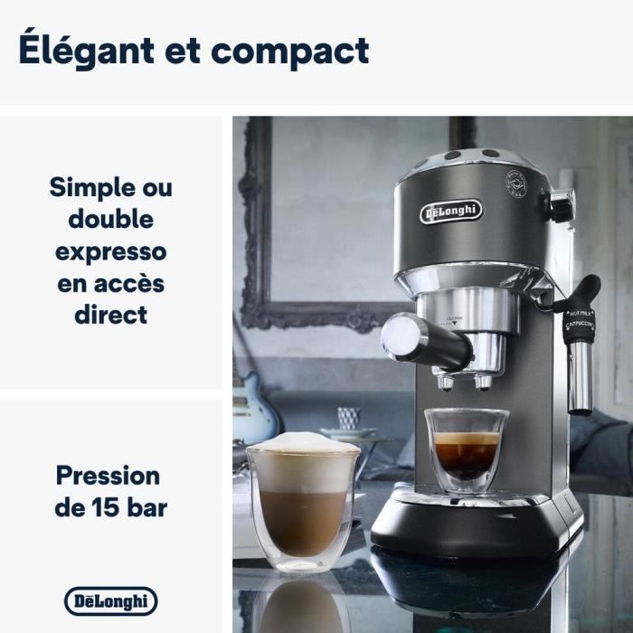 Machine expresso classique - DELONGHI EC685.BK Dedica Style - Noir - CafÈ moulu et dosettes ESE - 15 bars - 1L