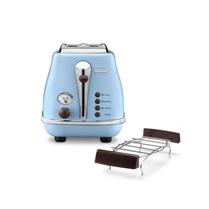 Grille Pain Icona Vintage - DELONGHI CTOV 2103.AZ - 2 fentes - 6 positions - Bleu et Marron