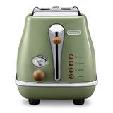 Grille pain - Delonghi - Icona Vintage - 2 tranches - 6 positions - Vert Olive/Chocolat