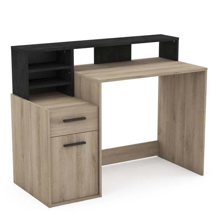 Bureau avec rangements - DELPHI - Chene/noir - L126,2 x P59.8 x H93.5cm - DEMEYERE