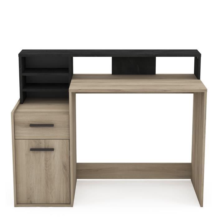 Bureau avec rangements - DELPHI - Chene/noir - L126,2 x P59.8 x H93.5cm - DEMEYERE