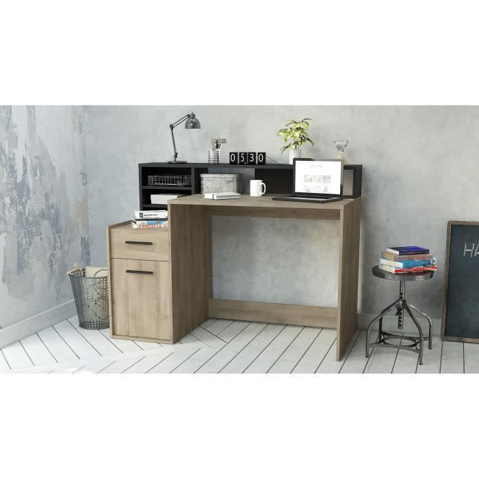 Bureau avec rangements - DELPHI - Chene/noir - L126,2 x P59.8 x H93.5cm - DEMEYERE