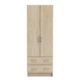 DEMEYERE Armoire - DÈcor chene brossÈ - 2 portes et 2 tiroirs - Classique - Chambre - L 61 cm - DUAL