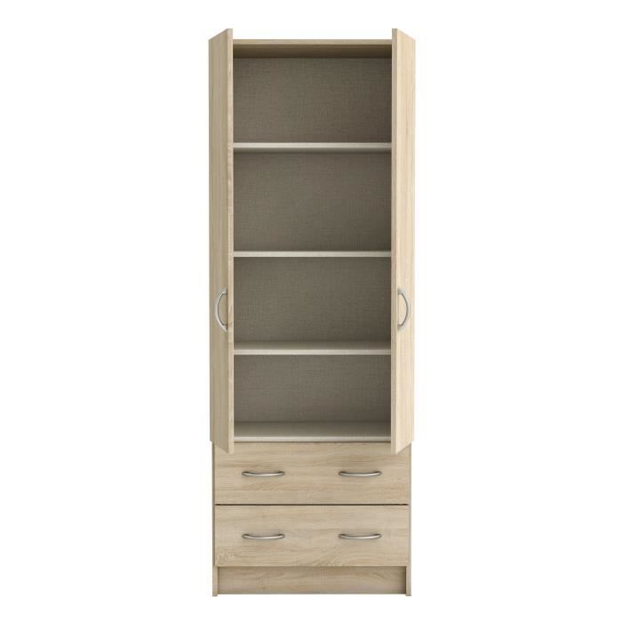 DEMEYERE Armoire - DÈcor chene brossÈ - 2 portes et 2 tiroirs - Classique - Chambre - L 61 cm - DUAL