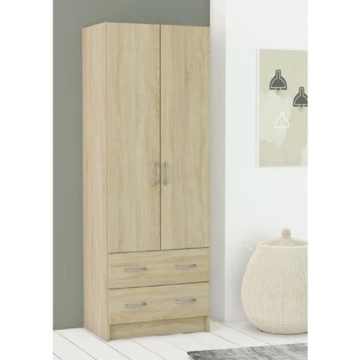 DEMEYERE Armoire - DÈcor chene brossÈ - 2 portes et 2 tiroirs - Classique - Chambre - L 61 cm - DUAL