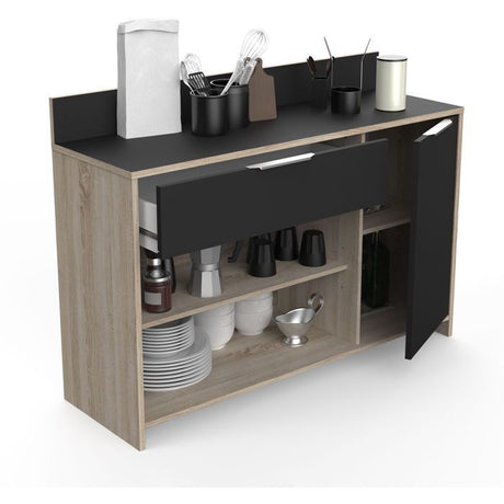 Buffet de cuisine - Décor chene brut et noir - Contemporain - 1 porte - MIKE -  L 123 cm