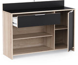 Buffet de cuisine - Décor chene brut et noir - Contemporain - 1 porte - MIKE -  L 123 cm