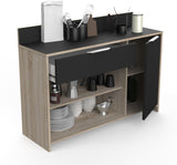 Buffet de cuisine - Décor chene brut et noir - Contemporain - 1 porte - MIKE -  L 123 cm