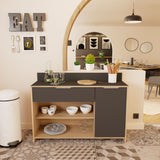 Buffet de cuisine - Décor chene brut et noir - Contemporain - 1 porte - MIKE -  L 123 cm