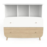 Ensemble lit bÈbÈ 60 x 120, commode 2 tiroirs + 3 niches et 1 plan a langer - FIRMIANA - Scandinave - Blanc mat & bois - DEMEYERE