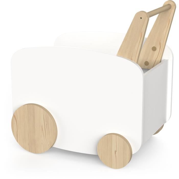 Chariot de rangement a roulettes - FIRMIANA - Style scandinave - Blanc mat / Chene kronberg - 49,8 x 35 x 52,5 cm - DEMEYERE