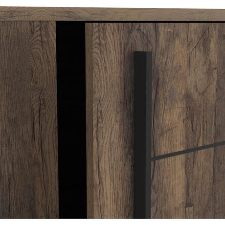 Enfilade MONACO - Décor chene et noir - 2 Portes + 3 Tiroirs - L206 x P44,9 x H94 cm - CBA MEUBLES