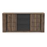 Enfilade MONACO - Décor chene et noir - 2 Portes + 3 Tiroirs - L206 x P44,9 x H94 cm - CBA MEUBLES