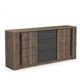 Enfilade MONACO - Décor chene et noir - 2 Portes + 3 Tiroirs - L206 x P44,9 x H94 cm - CBA MEUBLES