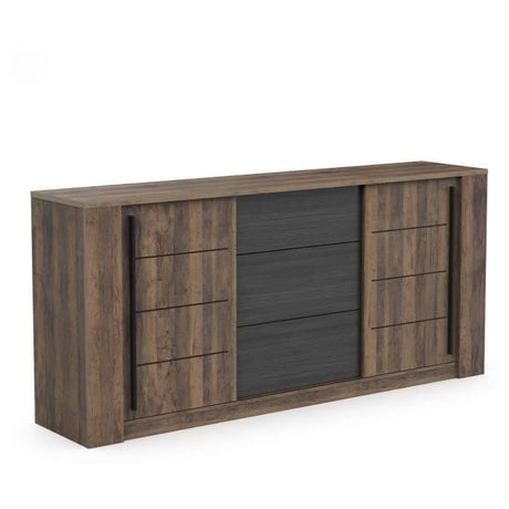 Enfilade MONACO - Décor chene et noir - 2 Portes + 3 Tiroirs - L206 x P44,9 x H94 cm - CBA MEUBLES