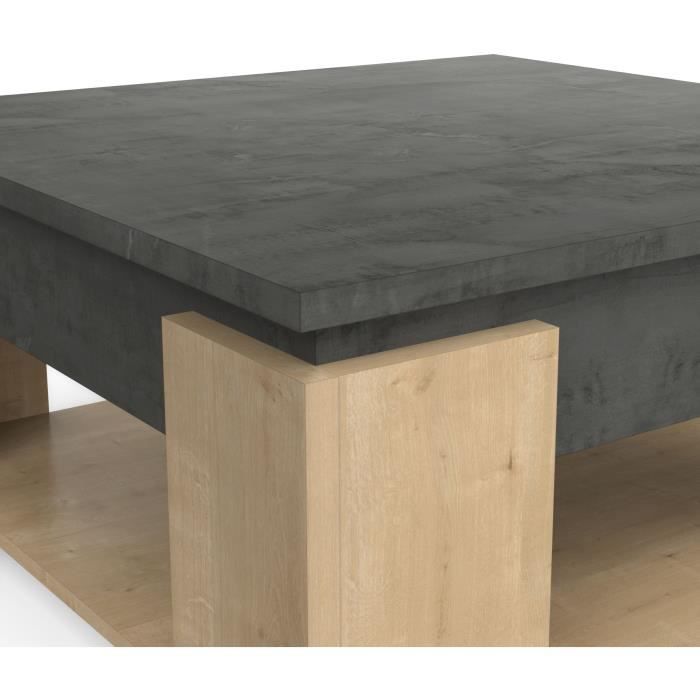 Table basse carrée AUSTIN - Décor chene Hamilton et Sidewalk - L 80 x P 80 x H 37,2 cm - DEMEYERE