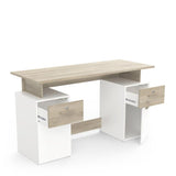 Bureau avec rangements - PLATON - Chene / blanc mat - L134,8 x P55 x H76,4 cm - DEMEYRE