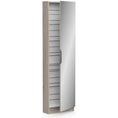 Armoire a chaussures - 12 Paires - Décor Chene - 1 porte avec miroir - L50 x P20x H180 cm - DEMEYERE