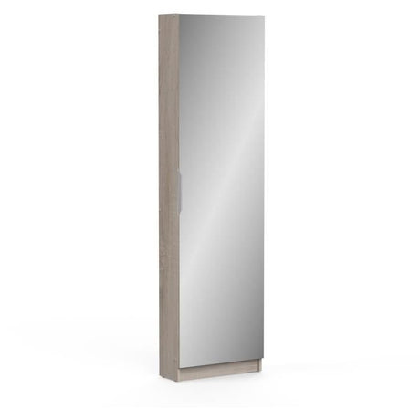 Armoire a chaussures - 12 Paires - Décor Chene - 1 porte avec miroir - L50 x P20x H180 cm - DEMEYERE