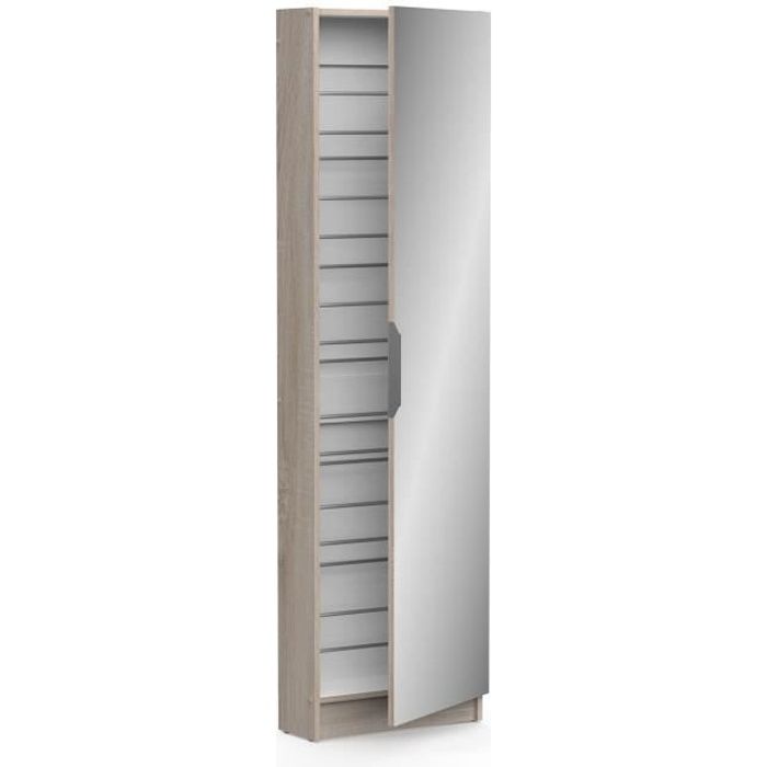 Armoire a chaussures - 12 Paires - Décor Chene - 1 porte avec miroir - L50 x P20x H180 cm - ZAPATERO