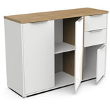 Enfilade ACCESS - 3 portes + 2 tiroirs - Décor chene Hamilton et Blanc  - L 121,5 x P 39,6 x H 85,6 cm - DEMEYERE