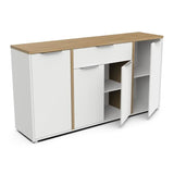 Enfilade ACCESS - 4 portes + 1 tiroir - Décor chene Hamilton et Blanc - L 160,7 x P 39,6 x H 85,6 cm - DEMEYERE