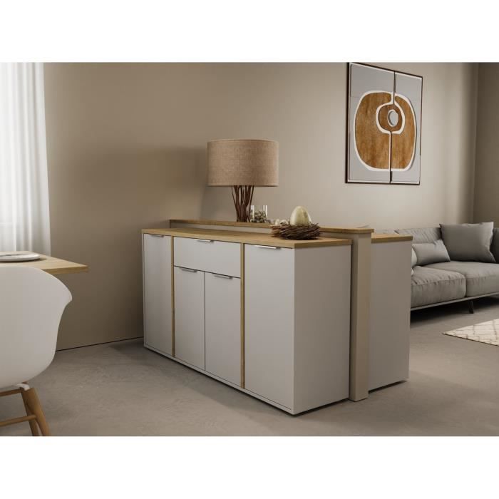 Enfilade ACCESS - 4 portes + 1 tiroir - Décor chene Hamilton et Blanc - L 160,7 x P 39,6 x H 85,6 cm - DEMEYERE