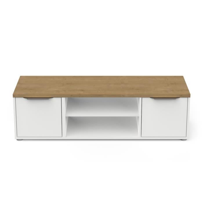 Meuble TV ACCESS - 2 Portes + 1 Niche - Décor chene Hamilton et blanc - L 134,8 x P 39,6 x H 39,1 cm - DEMEYERE