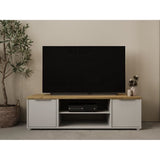 Meuble TV ACCESS - 2 Portes + 1 Niche - Décor chene Hamilton et blanc - L 134,8 x P 39,6 x H 39,1 cm - DEMEYERE