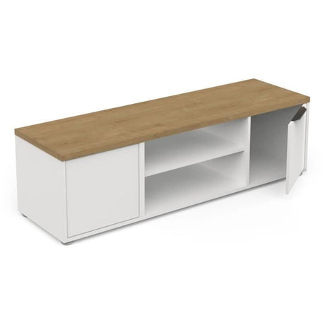 Meuble TV ACCESS - 2 Portes + 1 Niche - Décor chene Hamilton et blanc - L 134,8 x P 39,6 x H 39,1 cm - DEMEYERE