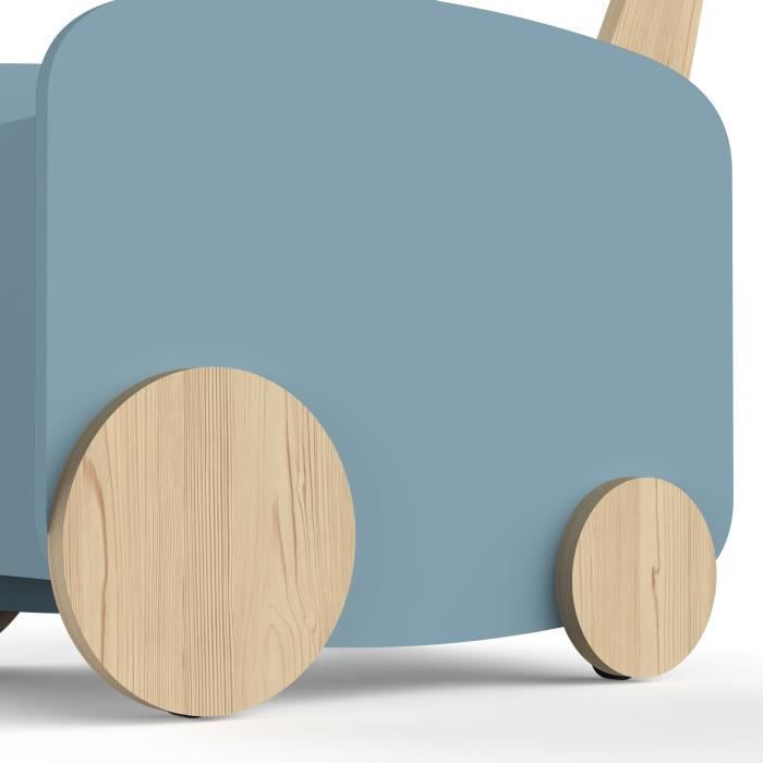 Chariot de rangement a roulettes - FIRMIANA - Style scandinave - Bleu orage et bois naturel - 49,8 x 35 x 52,5 cm - DEMEYERE