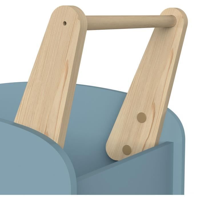 Chariot de rangement a roulettes - FIRMIANA - Style scandinave - Bleu orage et bois naturel - 49,8 x 35 x 52,5 cm - DEMEYERE