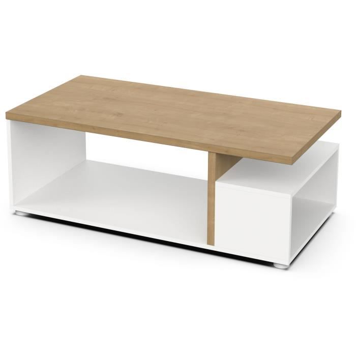 Table basse rectangulaire ACCESS - 3 Niches - Décor chene Hamilton et blanc - L 91,8 x P 50 x H 36 cm - DEMEYERE