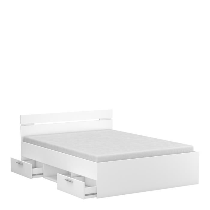 Demeyere Lit adulte MICHIGAN - 140 x 190 cm - Multiples rangements - Blanc