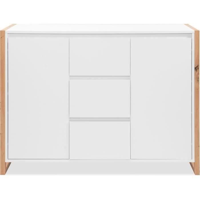 Buffet - DENVER - Chene artisan / Blanc - 2 portes - 3 tiroirs - 120 x 40 x 88 cm