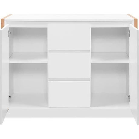 Buffet - DENVER - Chene artisan / Blanc - 2 portes - 3 tiroirs - 120 x 40 x 88 cm