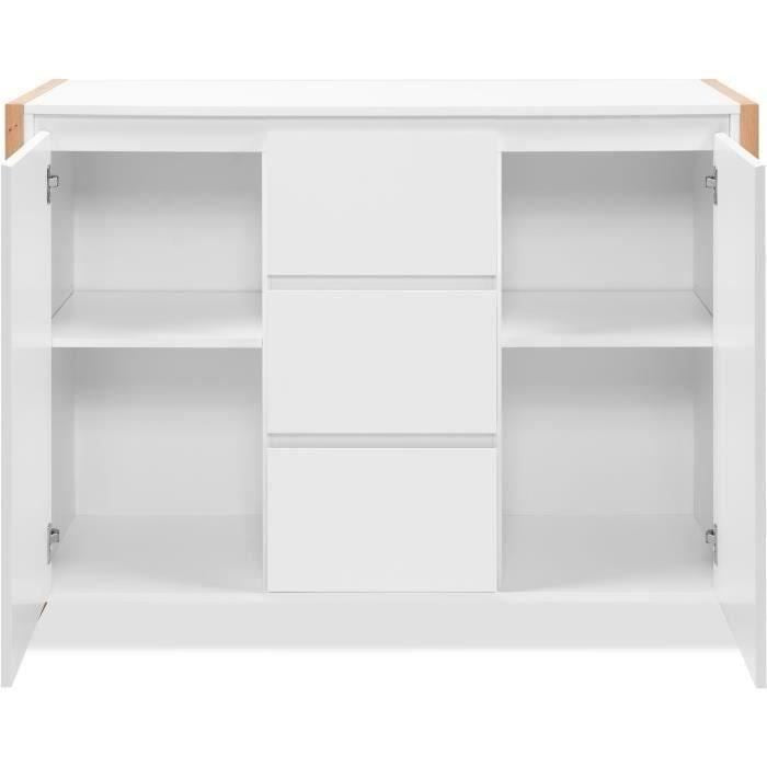 Buffet - DENVER - Chene artisan / Blanc - 2 portes - 3 tiroirs - 120 x 40 x 88 cm
