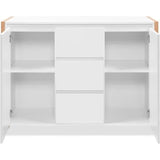 Buffet - DENVER - Chene artisan / Blanc - 2 portes - 3 tiroirs - 120 x 40 x 88 cm