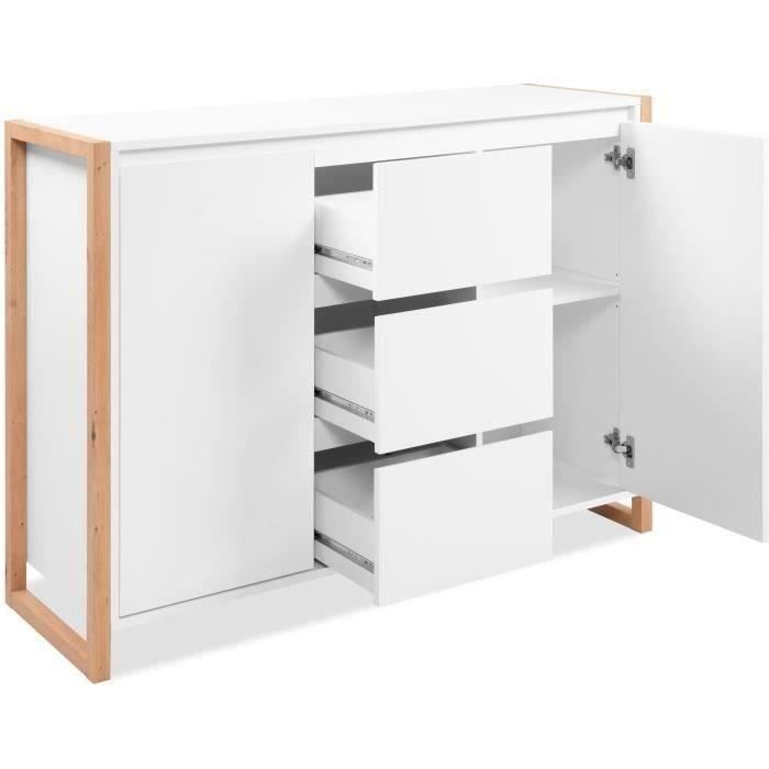 Buffet - DENVER - Chene artisan / Blanc - 2 portes - 3 tiroirs - 120 x 40 x 88 cm