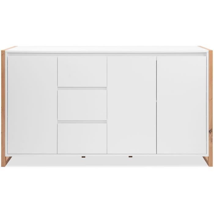 Buffet - DENVER - Chene artisan / Blanc - 3 portes - 3 tiroirs - 160 x 40 x 88 cm