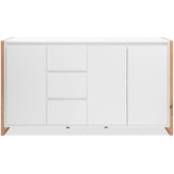 Buffet - DENVER - Chene artisan / Blanc - 3 portes - 3 tiroirs - 160 x 40 x 88 cm
