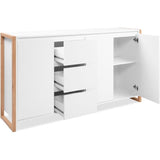 Buffet - DENVER - Chene artisan / Blanc - 3 portes - 3 tiroirs - 160 x 40 x 88 cm