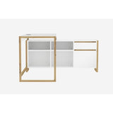 Bureau d'angle réversible Denver - Panneaux de particules - Coloris chene et blanc - 139 x 75 x 139 cm