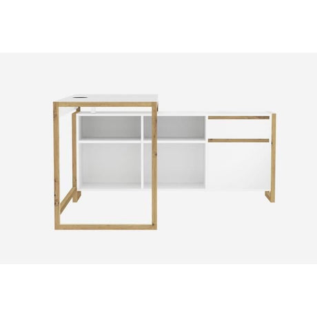 Bureau d'angle réversible Denver - Panneaux de particules - Coloris chene et blanc - 139 x 75 x 139 cm