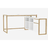 Bureau d'angle réversible Denver - Panneaux de particules - Coloris chene et blanc - 139 x 75 x 139 cm