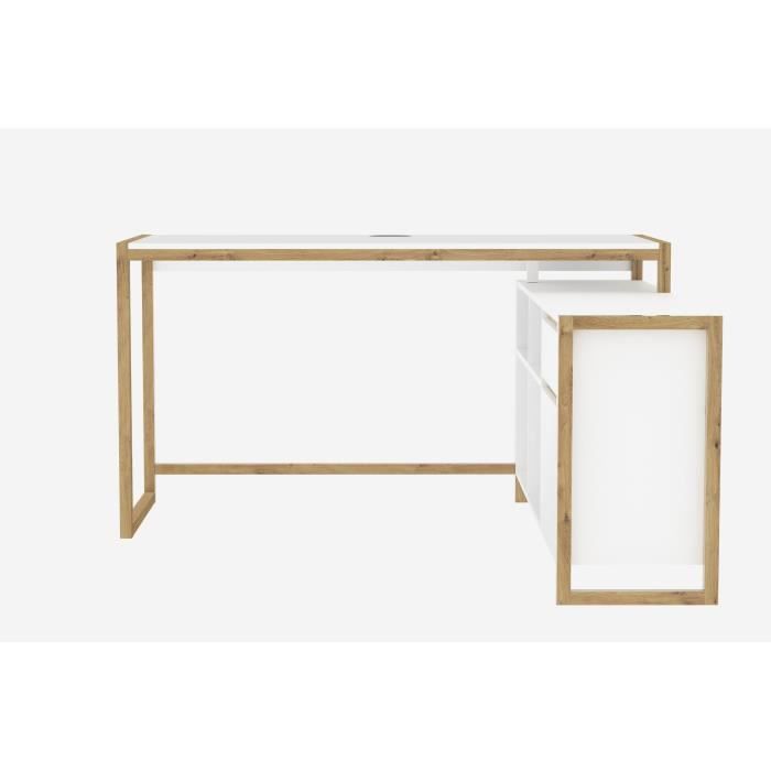 Bureau d'angle réversible Denver - Panneaux de particules - Coloris chene et blanc - 139 x 75 x 139 cm